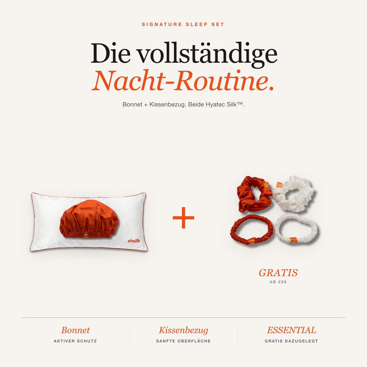 ohsilk Signature Sleep Set: Seidenhaube und Kissenbezug aus Hyatec Silk